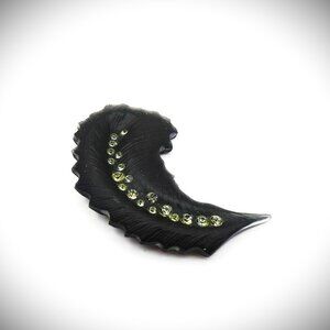 ALEXIS BITTAR Gold Plated Black Lucite & Iridesntcent Crystal Feather Brooch Pin